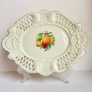 Formalities by Baum Bros pierced rim vintage platter plate with fruit and floral